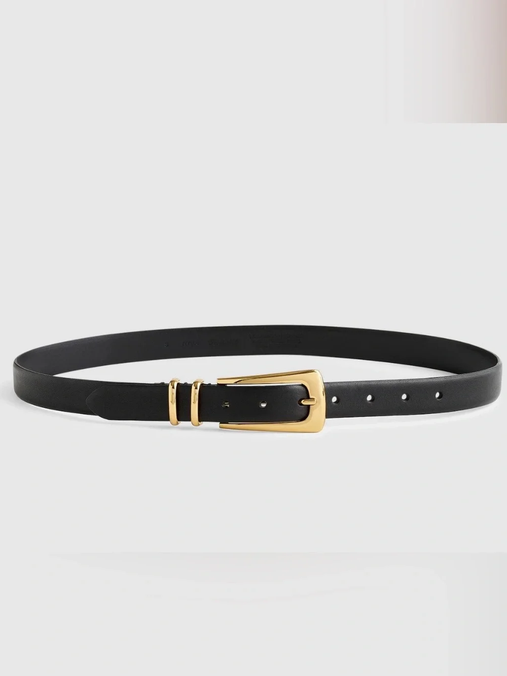 NEW Madewell Elongated-Buckle Belt Small black leather shiny gold buckle NY208